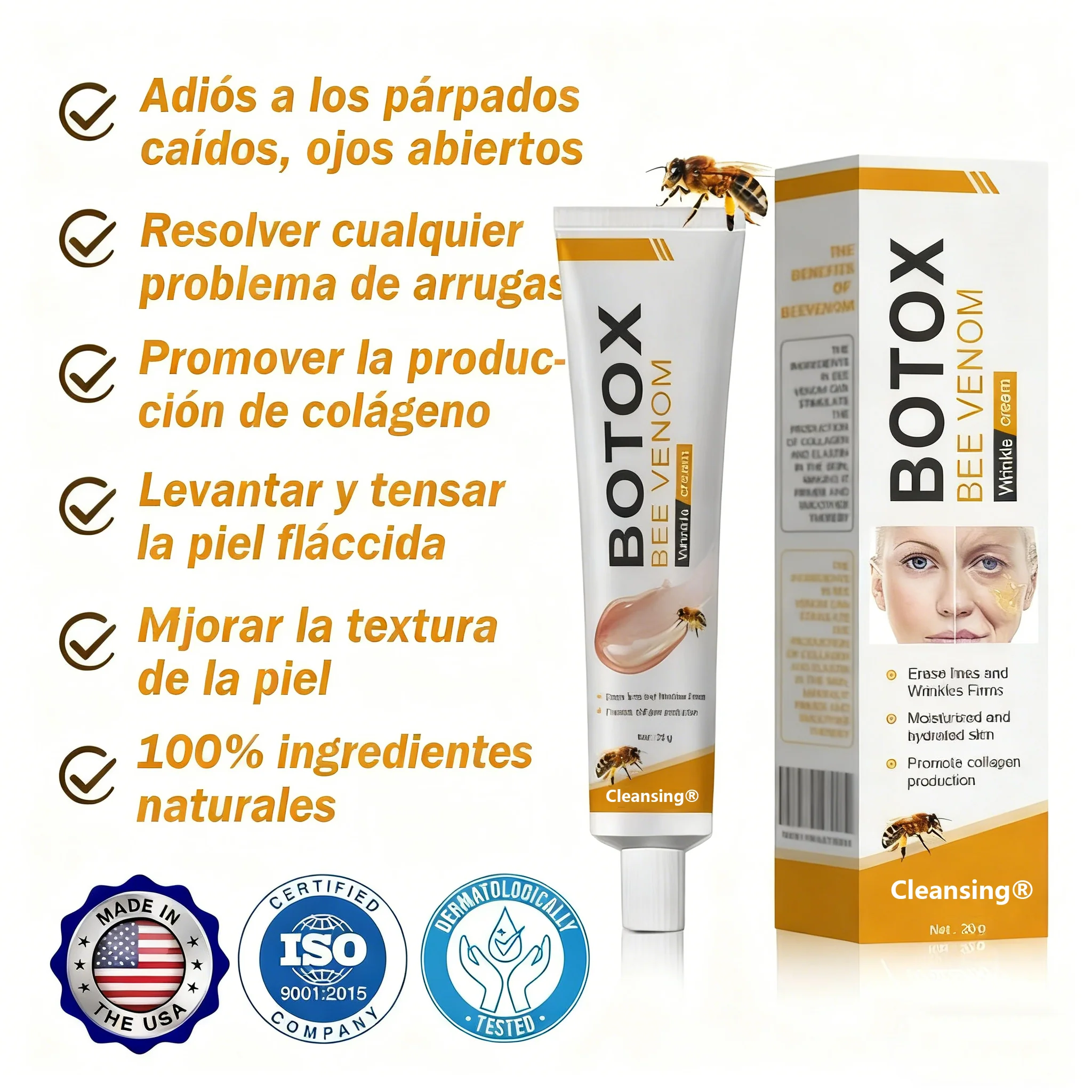 Crema Cleansing® para eliminar arrugas con veneno de abeja y botox (fabricada y enviada desde EE. UU.) - Image 4