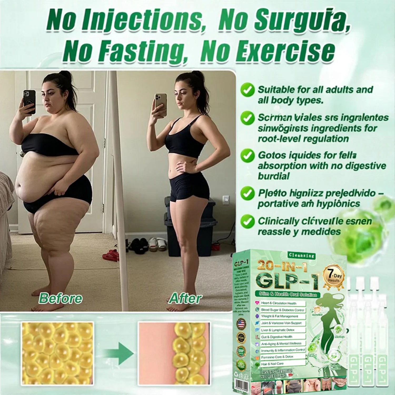 Cleansing® GLP-1 20 en 1 Suplemento Adelgazante (Resultados Visibles en 7 Días) ayuda a mejorar la obesidad, la salud cardiovascular, la diabetes, la salud intestinal, los problemas articulares, una piel más firme y un aumento de energía. - Image 10
