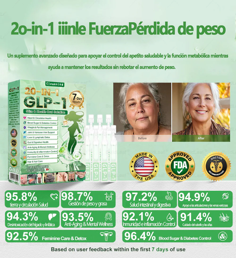 Cleansing® GLP-1 20 en 1 Suplemento Adelgazante (Resultados Visibles en 7 Días) ayuda a mejorar la obesidad, la salud cardiovascular, la diabetes, la salud intestinal, los problemas articulares, una piel más firme y un aumento de energía. - Image 13
