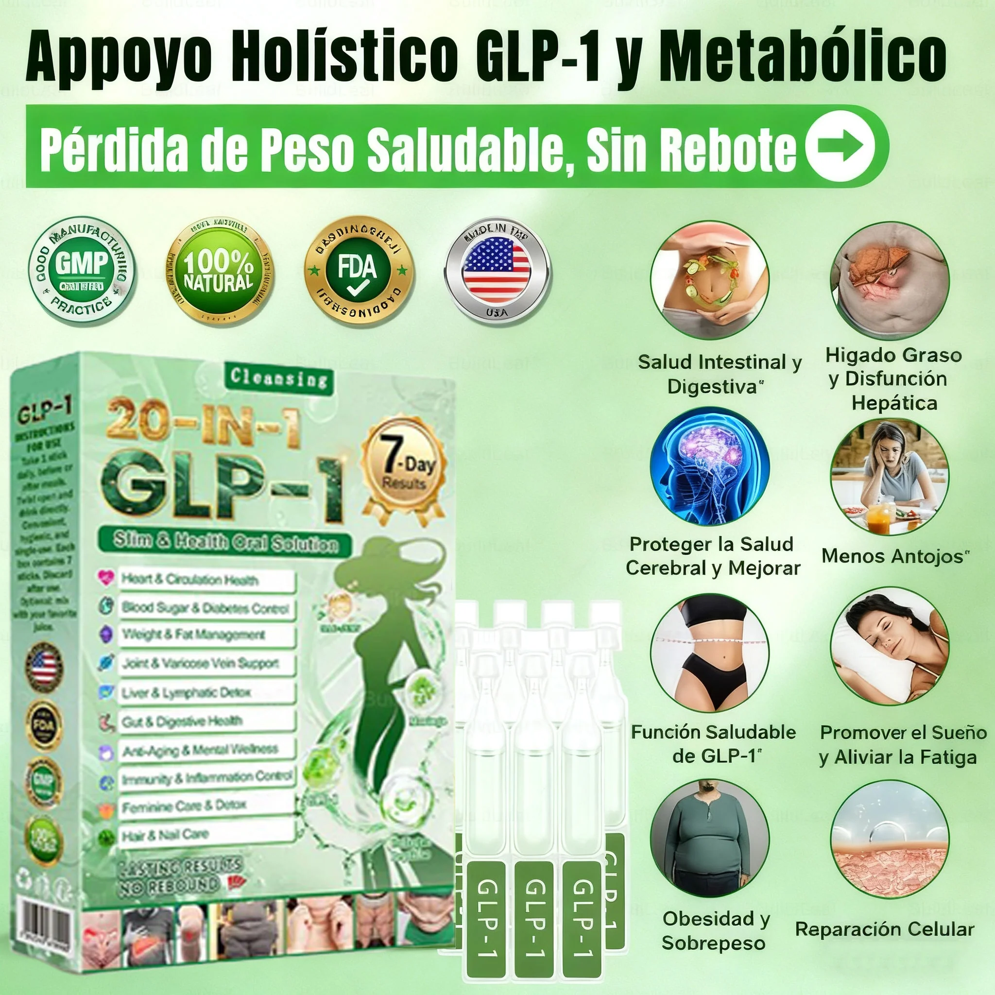 Cleansing® GLP-1 20 en 1 Suplemento Adelgazante (Resultados Visibles en 7 Días) ayuda a mejorar la obesidad, la salud cardiovascular, la diabetes, la salud intestinal, los problemas articulares, una piel más firme y un aumento de energía. - Image 9